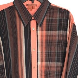 Tulliano Mens Button‎ Down Shirt 3XL Stripe Plaid Long Sleeve Coral Pink Black